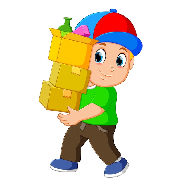 Vector hombre con cajas apiladas