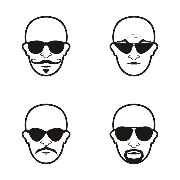 Hombre Calvo Cara barba y bigote con anteojos negros icono de cara diseño de plantilla de ilustración vectorial