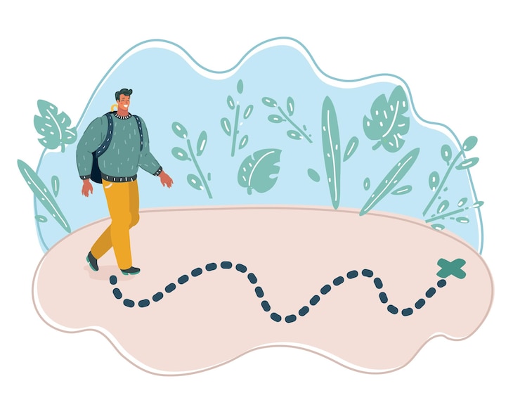 Vector hombre caminando al punto de destino