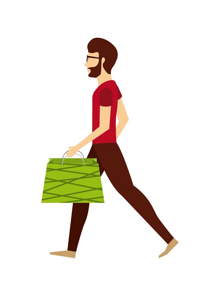 Vector hombre caminando con bolsas de compras