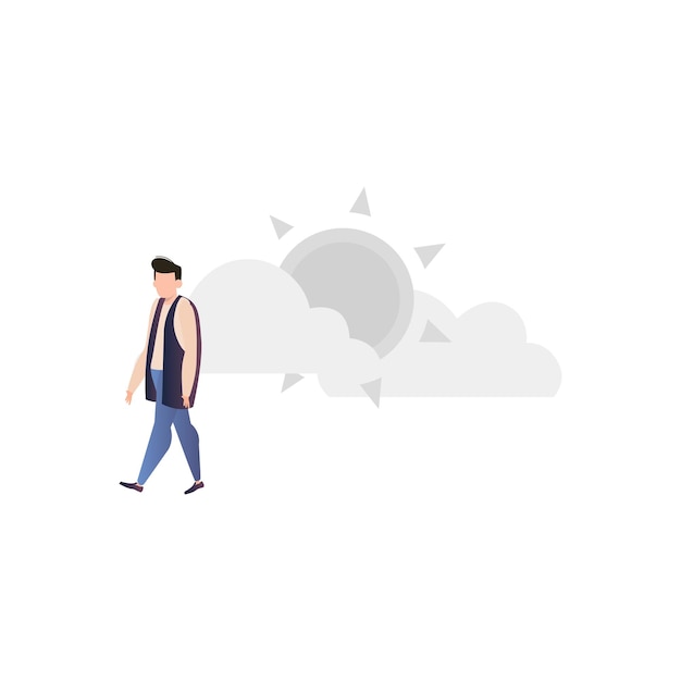 Un hombre caminando frente a una nube con el sol detrás de él.