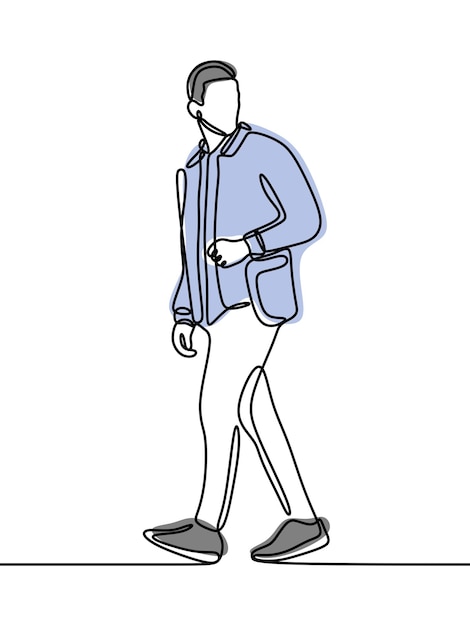 Hombre caminando en línea arte de línea continua