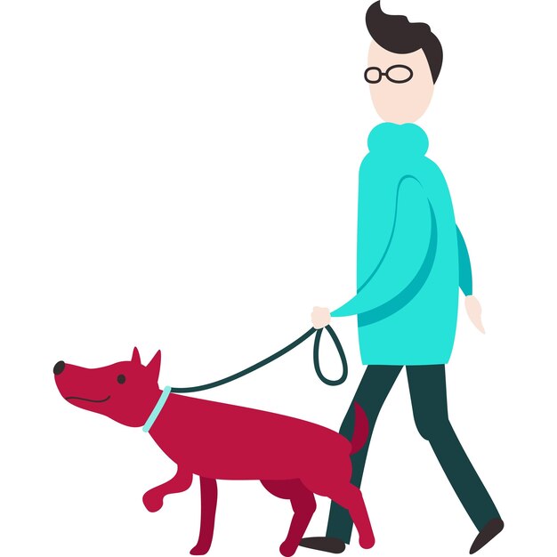 Hombre caminando perro vector mascota amante icono aislado