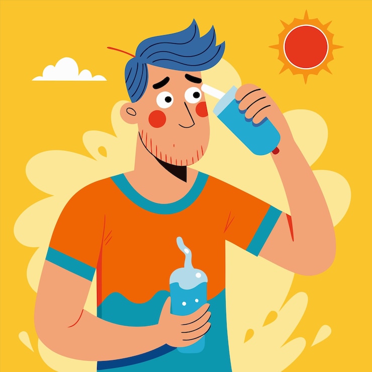 Vector un hombre con una camisa azul y una bebida delante de él