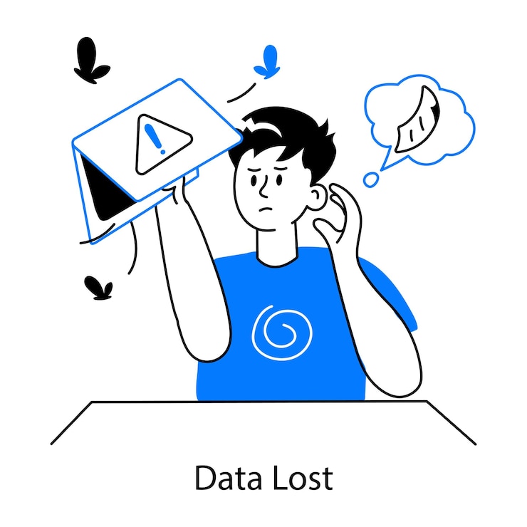 Vector un hombre con una camisa azul que dice datos perdidos en el cielo