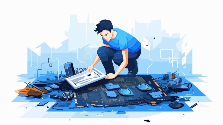 Vector un hombre con una camisa azul que dice la palabra en ella