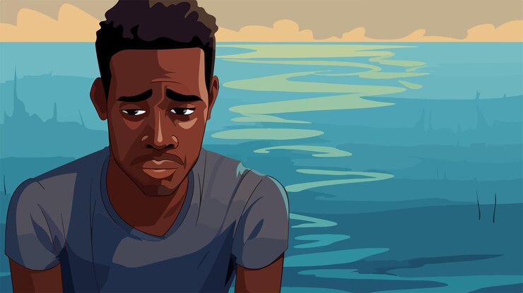 un hombre con una camisa negra y un hombre negro en el agua