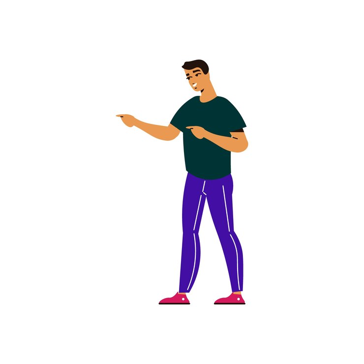 Vector un hombre con una camisa que dice "está señalando a algo"