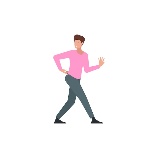 un hombre con una camisa rosa está de pie frente a un fondo blanco