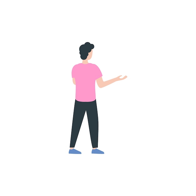 un hombre con una camisa rosa está de pie frente a un fondo blanco