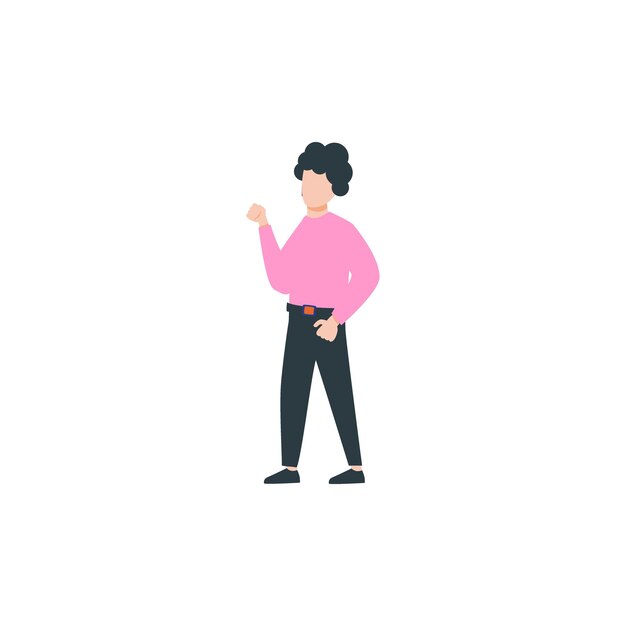 un hombre con una camisa rosa está de pie frente a un fondo blanco