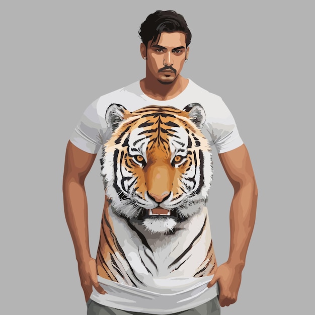 Hombre con camiseta diseño tigre blanco.