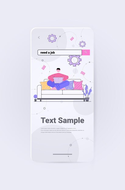 Hombre candidato usando laptop eligiendo necesita un trabajo en la barra de búsqueda encontrar trabajo servicio de reclutamiento en línea