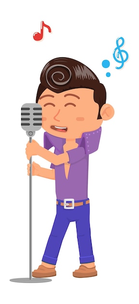 Hombre cantando. Cantante de rock and roll. Personaje de dibujos animados lindo aislado sobre fondo blanco