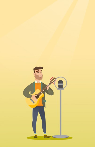 Vector hombre cantando en un micrófono.