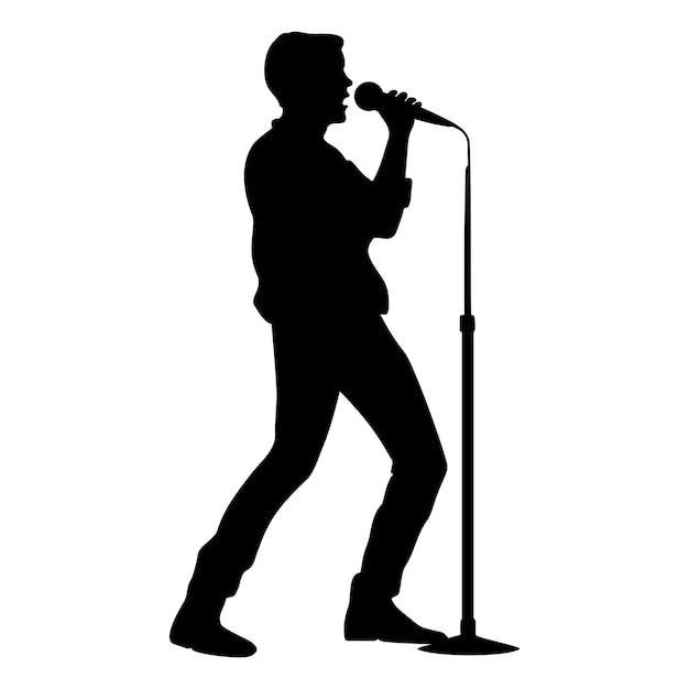 Vector hombre cantante con una silueta de micrófono ilustración vectorial