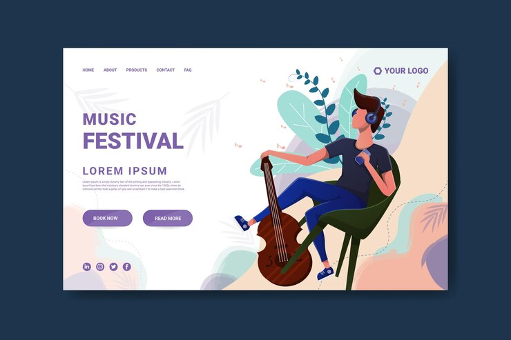 hombre cantanteguitarista actuación guitarra ilustración vectorial plana banner web página de inicio del sitio web