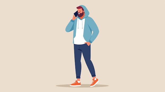 un hombre con capucha habla por teléfono celular