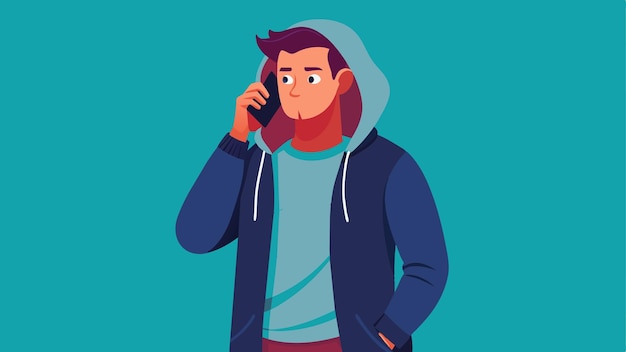 un hombre con capucha habla por teléfono celular