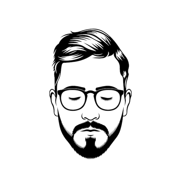 hombre cara con gafas y una barba está usando gafas ilustración vectorial aislado en fondo blanco