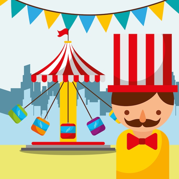hombre y carrusel con sillas carnaval fun fair festival