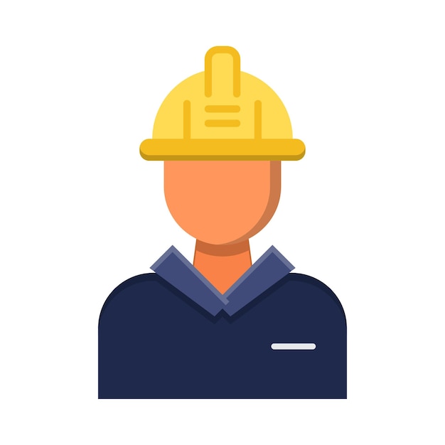 Vector un hombre con un casco amarillo y una camisa azul con la palabra construcción.