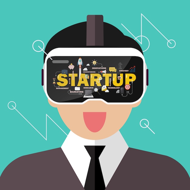 Hombre con casco de realidad virtual concepto de inicio