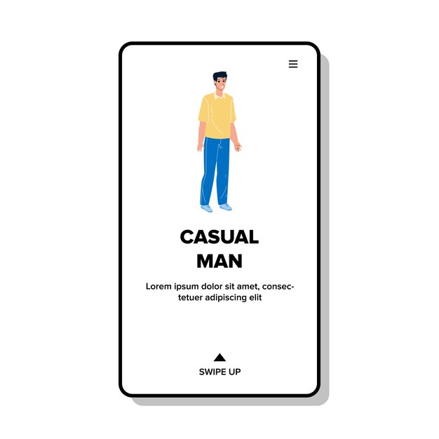 Hombre casual con emoción positiva Vector de pie. Sonriente joven casual en ropa elegante de pie solo en la calle. Personaje Chico Caminando Al Aire Libre Web Ilustración Dibujos Animados Plana