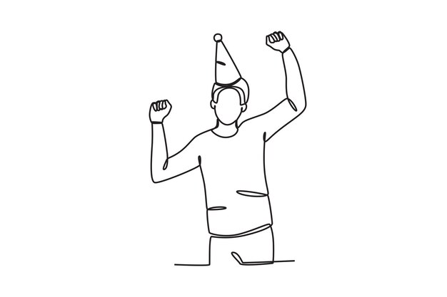 Un hombre celebra la víspera de Año Nuevo Dibujo oneline de Nochevieja