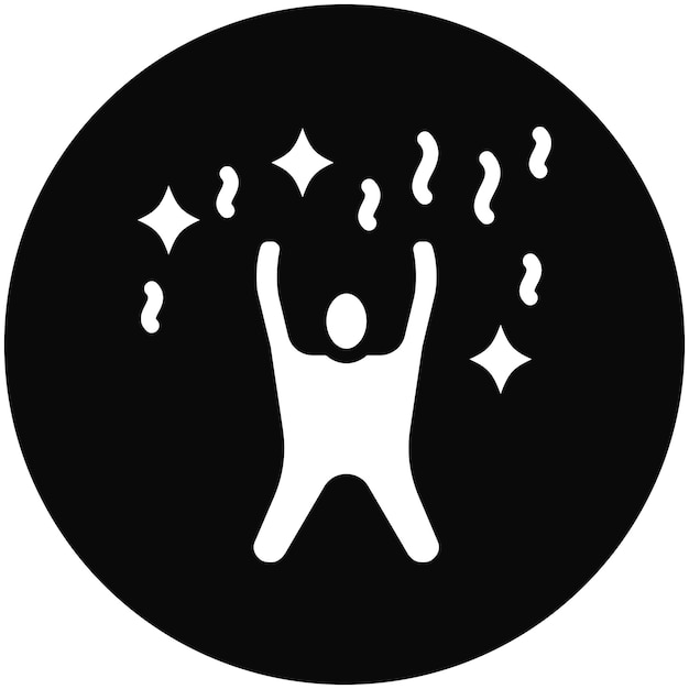 Hombre celebrando la ilustración del icono vectorial del conjunto de iconos de logros