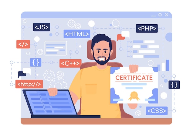 Hombre con certificado 2D vector ilustración aislada