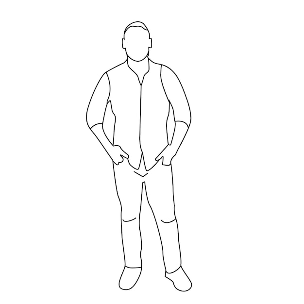 Un hombre con un chaleco y una camisa que dice "soy un hombre" Line art Illustrator