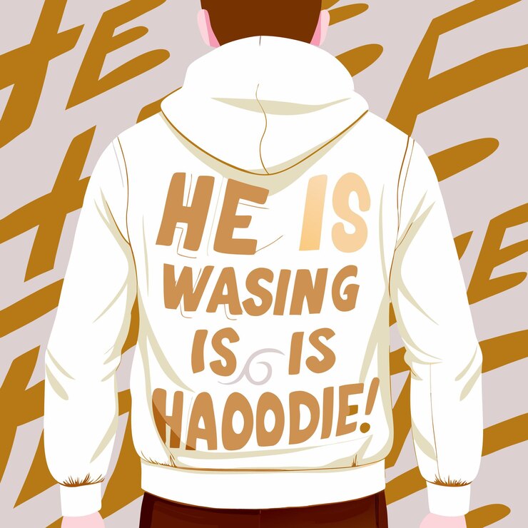Vector un hombre con una chaqueta que dice "está usando una sudadera con capucha"