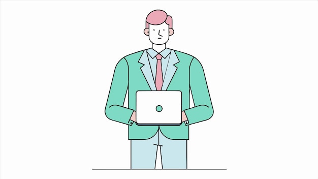 un hombre con una chaqueta verde está sosteniendo una computadora portátil y una laptop