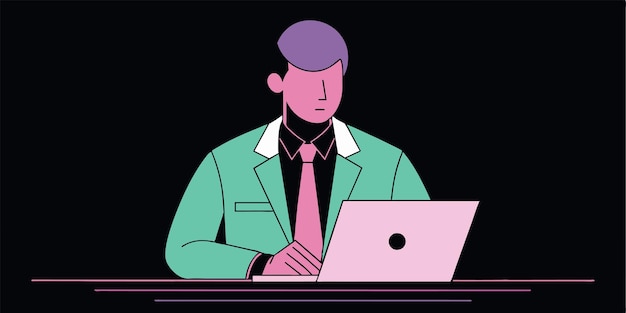 un hombre con una chaqueta verde está trabajando en una computadora portátil