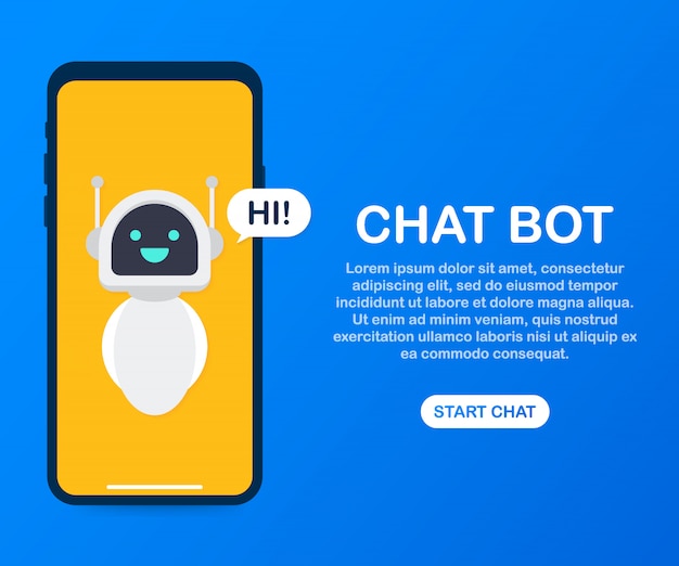 Hombre chateando con chat bot en plantilla de teléfono inteligente