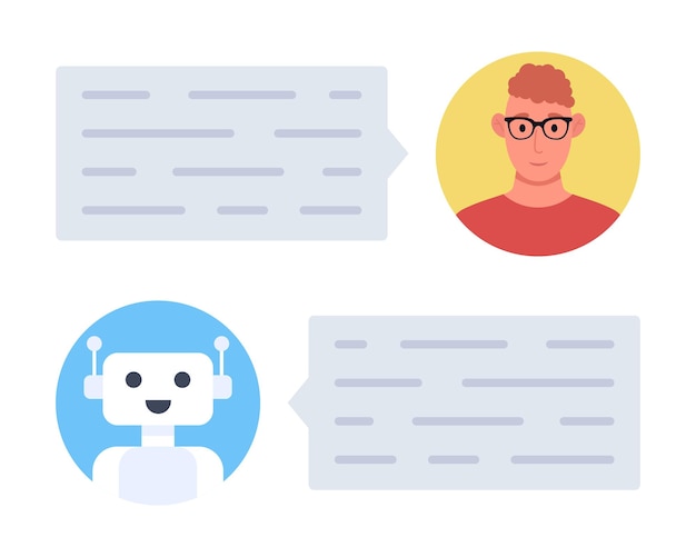 Hombre chateando con chatbot Servicio de ayuda chateando con la aplicación chatbot Vector illustrationxA