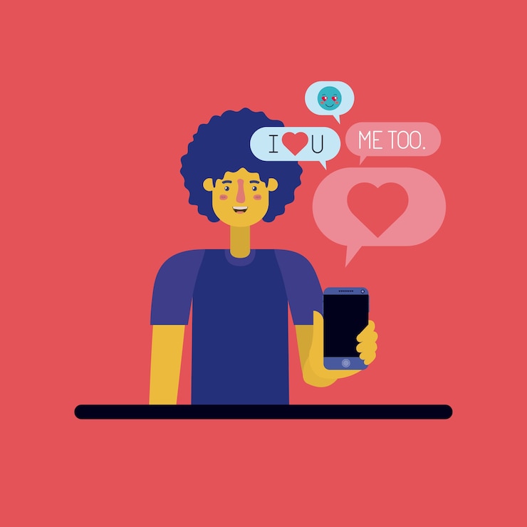 Vector hombre chateando con teléfono inteligente