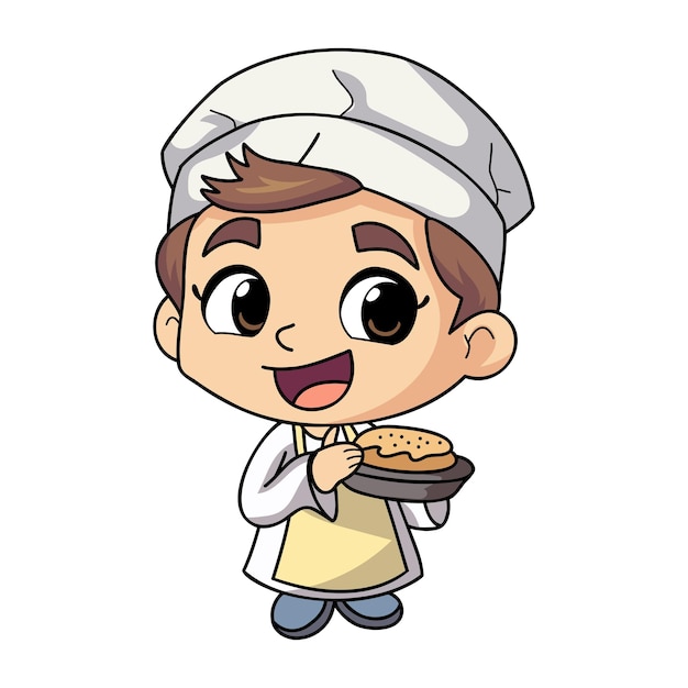 Hombre chef feliz sosteniendo ilustración de comida en estilo garabato