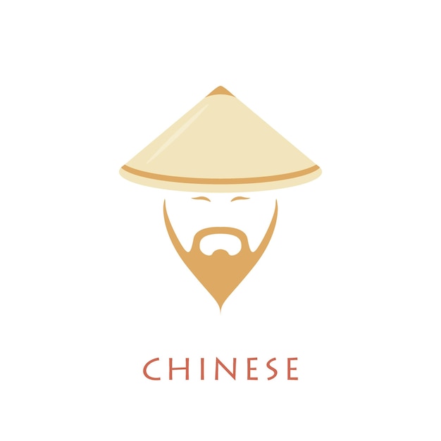 Hombre chino con barba en sombrero cónico nacional