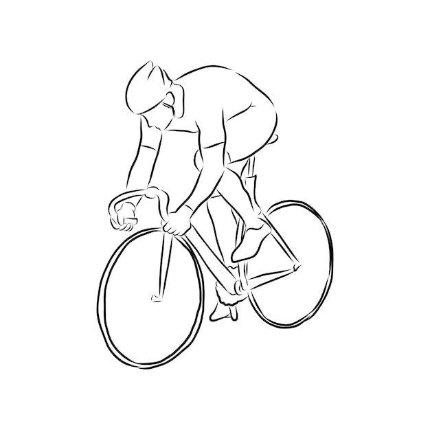 Hombre ciclista ciclista con bicicleta aislado sobre fondo, ilustración vectorial, dibujados a mano, bosquejo