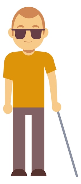 Hombre ciego personaje de dibujos animados Hombre con bastón