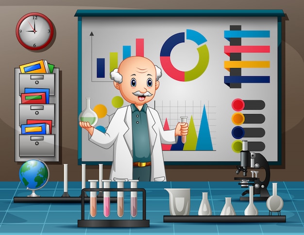 Vector hombre científico investigando en un laboratorio