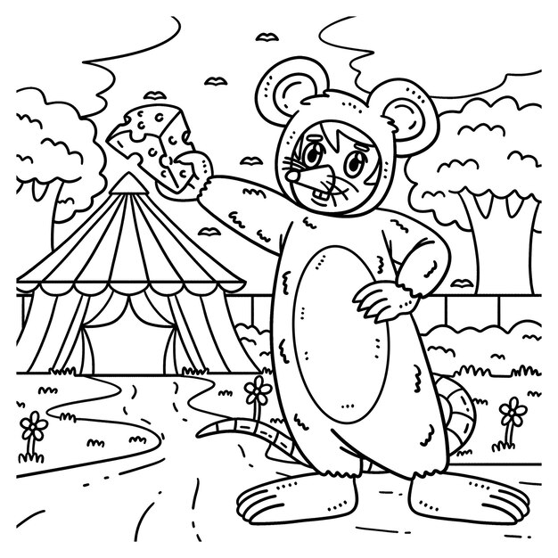 Hombre de circo con disfraz de ratón Página para colorear para niños
