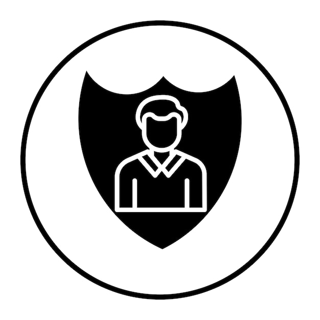 un hombre en un círculo blanco con un escudo en el medio