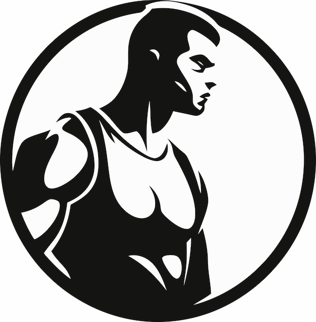 Vector un hombre en un círculo blanco y negro con la palabra atleta en el medio.