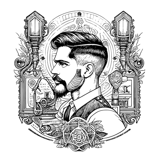 Vector hombre clásico y elegante en un peluquero que representa a una barbería profesional