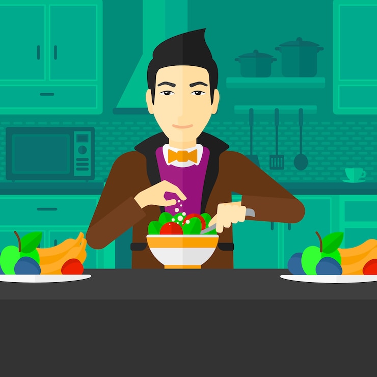 Vector hombre cocinando comida.