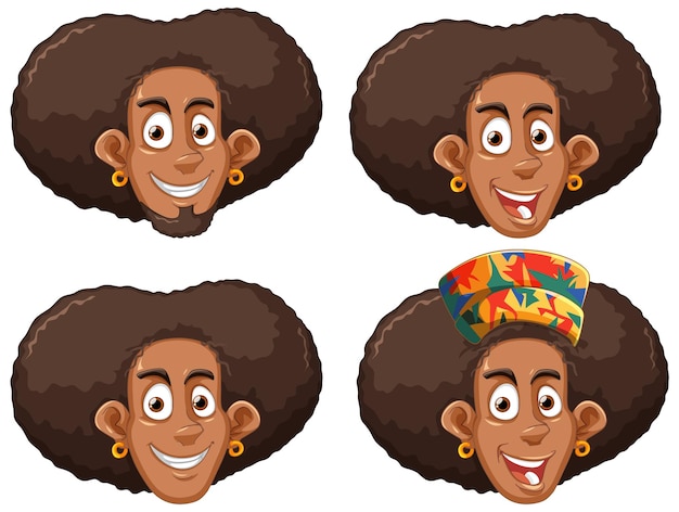 Hombre con colección de vectores de peinado afro