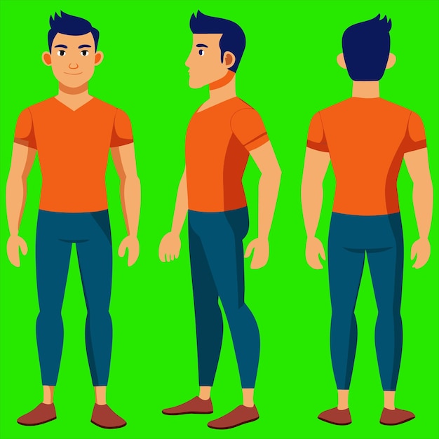 Hombre colorido Diseño de personajes de dibujos animados con tres puntos de vista 5